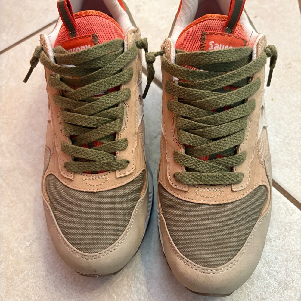 Saucony Green and Tan Retro Sneakers